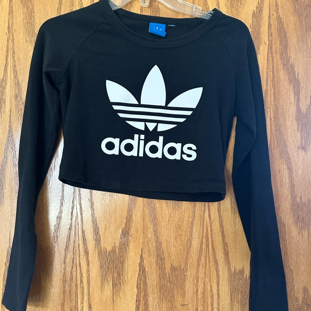 Adidas Black Graphic Long Sleeve Crop Sweatshirt